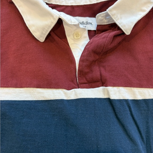 Goodfellow & Co Men's Maroon and Navy Rugby Polo with White Collar Size L - Picture 4 of 4